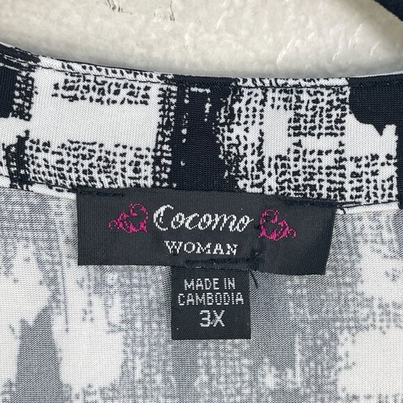 Cocomo Woman Plus 3X Black White Stretch Tunic Top Zipper Accent Roll Tab Sleeve - Picture 4 of 9